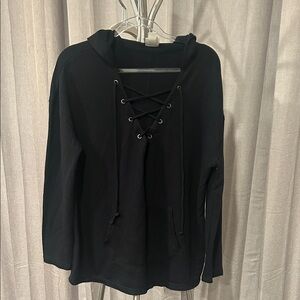 Mossimo Supply Co. Black Lace-Up Hooded Pullover